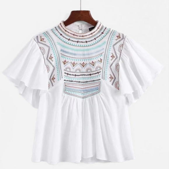 Zara Cotton Boho Embroidered Blouse - Picture 3 of 8